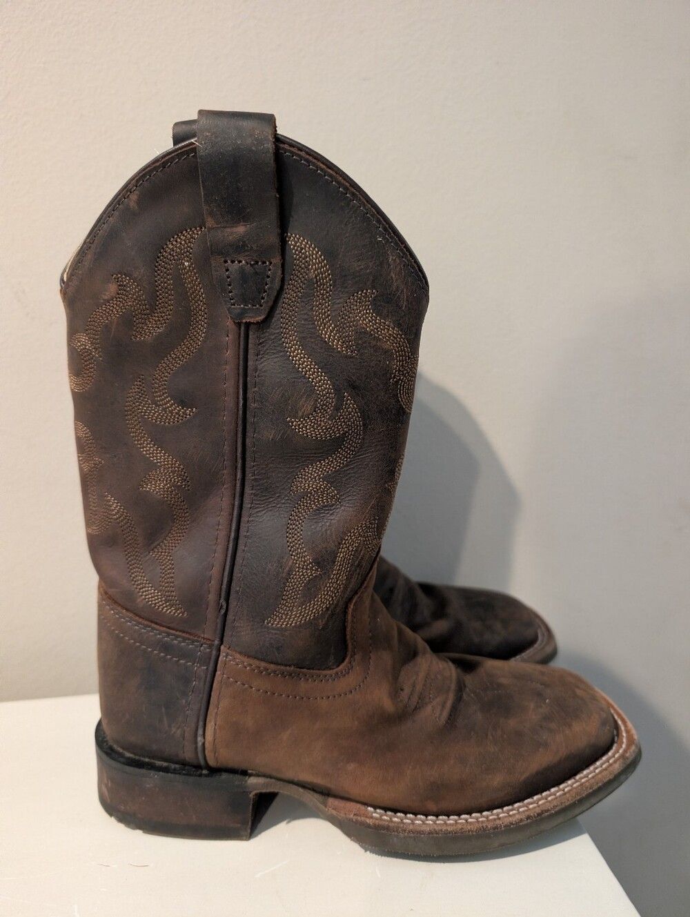 Old West Boys Brown Leather Western Cowboy Boots Size 13